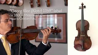 SOLD Georg KlozKlotz Mittenwald 1769 label violin Germany  Cristian Fatu  Metzler Violin Shop [upl. by Yarb]