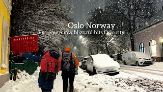 OSLO NORWAY Extreme Snow Blizzard hits Oslo City ❄️🥶Virtual Walking Tour 4K60ftp [upl. by Rett730]