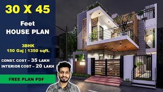 30x45 Duplex House Plan  150 Gaj  1350 sqft  3BHK House plan 3D  30 by 45 ka Naksha  DV Studio [upl. by Kacey]