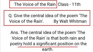 The Voice of the Rain Central Idea in Hindi  Class 11th Poem The Voice of the Rain Central Idea [upl. by Ikilisav]