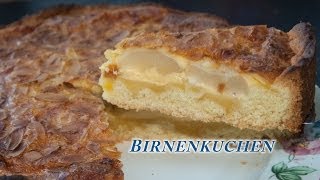 Birnenkuchen mit Mandeln Sahne und Pudding [upl. by Cirdor]