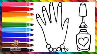 Zeichnen und Ausmalen einer Hand mit Regenbogen Nagellack 💅🌈 Zeichnungen für Kinder [upl. by Denny]