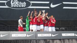 Manhattan PSG hoists its U18 boys national championship trophy  2014 NPL Finals [upl. by Beitnes961]