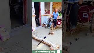 Best working day 1634 The process of sawing a log with a hand saw and a bicycle [upl. by Daphne]