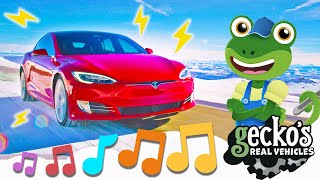 Electric Car Song｜Tesla Model X For Children｜NEW Kids Music｜Geckos Real Vehicles｜Save The Planet [upl. by Ainahpets]