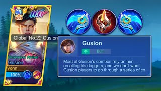 GUSION BEST BUILD AND EMBLEM AFTER BUFF  Auto Win💯 [upl. by Otanod]