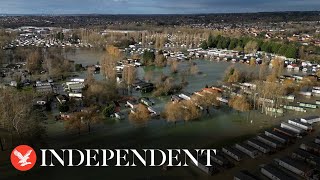 Storm Henk Drone footage shows holiday homes submerged by water [upl. by Dolloff]