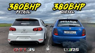 PETROL vs DIESEL 380HP SKODA FABIA VRS vs 380HP VW GOLF GTI [upl. by Blanding]