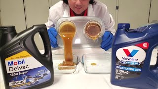 Mobile Delvac VS Valvoline PREMIUM BLUE 15W40 COLD Flow Test [upl. by Anaitak182]