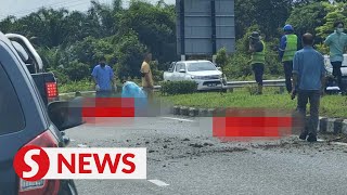 Two killed in Sibu after 4WD crashes into them [upl. by Notserk]