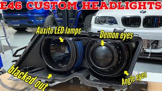 Build your own custom BMW E46 headlights for 100 Auxito LED M3 headlight  angel eyes  demon eyes [upl. by Paley662]