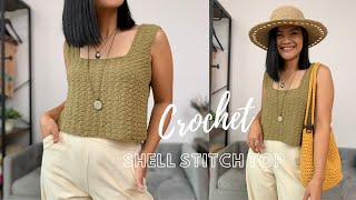 Crochet Shell Stitch Top  Step by step crochet tutorial FREE CROCHET PATTERN [upl. by Plato]