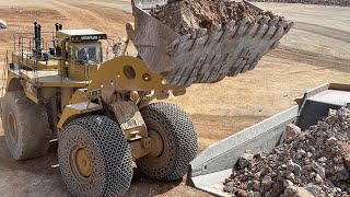 Caterpillar 990 Wheel Loader Loading Coal On Trucks [upl. by Nosam]