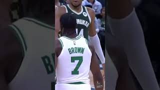 Giannis Antetokounmpo elbowed Jaylen Brown in the head then faked the handshake on the other end [upl. by Oilisab]