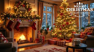 Christmas Ambience 🎅🎄 Cozy Fireplace amp Snowy Window Scene ❄️  Relaxing Holiday Instrumental Music [upl. by Else]