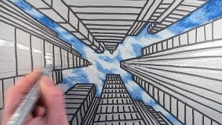 How to Draw a City with Dramatic Perspective Step by Step [upl. by Fidel2]