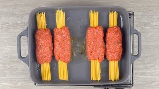 Wrap The Spaghetti In Ground Beef amp Throw It In The Oven For 30 Minutes [upl. by Aidnis]