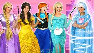 FAIRY GODMOTHER’S MAGIC ART CLASS Elsa Anna Rapunzel Belle Cinderella and Aurora live the art [upl. by Airretnahs]