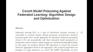 Covert Model Poisoning Against Federated Learning Algorithm Design and Optimization [upl. by Lifton]