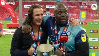 Adebayo Akinfenwas hilarious interview after helping Wycombe win promotion to the Championship [upl. by Fugate]