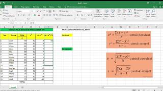 MENCARI VARIANSI DAN STANDAR DEVIASI DENGAN MS EXCEL Data Tunggal [upl. by Airtemad]