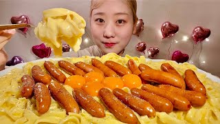 ASMR Carbonara with Sausage【Mukbang Eating Sounds】【English subtitles】 [upl. by Rann]