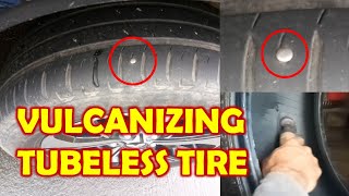 HOW TO VULCANIZE A TUBELESS TIRE PATCHING METHOD [upl. by Ahsiemaj]