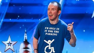 Lost Voice Guy has the audience ROARING with unique comedy routine  Auditions  BGT 2018 [upl. by Attenad]