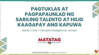 Values Education 7  Q3W1D1  Pagtuklas at Pagpapaunlad ng Sariling Talento at Hilig MI Lecture [upl. by Tuckie]