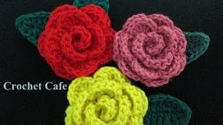 كروشيه وردة مجسمة  كروشيه كافيه  Crochet Cafe [upl. by Naamann799]