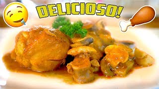 POLLO EN SALSA ROJA RECETA  POLLITO CON CHAMPINONES EN SALSA DE TOMATE [upl. by Suki211]