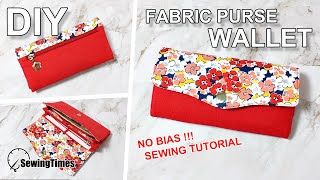 DIY FABRIC PURSE WALLET SEWING TUTORIAL  지갑만들기  no bias  zipper pocket  pattern sewingtimes [upl. by Edalb704]