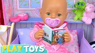 Baby Born Doll Bath time and Evening Routine in Pink Bedroom Play Toys [upl. by Alrrats643]