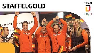 ChampagnerDusche im StaffelTeam der Rennrodler 🥇  Team Deutschland [upl. by Blondelle]