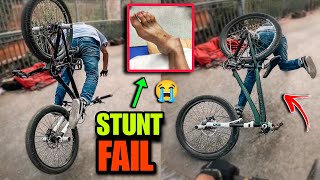 EPIC STUNT FAIL  Shocking Leg Break  Cycle Stunt Challenge [upl. by Eilsew]