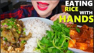 ASMR BURMESE MUTTON POTATO CURRY  ROASTED EGGPLANT SALAD  EATING RICE WITH HANDS  EATING SOUNDS [upl. by Ydualc]