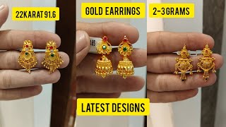 Daily wear gold earrings designs 23 grams  22karat 916 hallmarked  2024 latest collection [upl. by Astred]