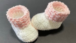 Baby booties for newborn baby 03 months old crochet tutorial [upl. by Wichman]