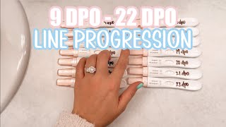 PREGNANCY TEST LINE PROGRESSION 2022 no positive until 19 DPO according to app  Rachel K [upl. by Bidget301]