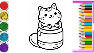 How to Draw Cute Cat in a Jar Simple And Easy For Kids [upl. by Trilbee]