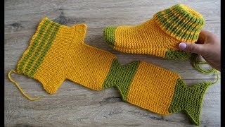 Носки на двух спицах Турецким способом вязания  Two Needle Socks knit pattern [upl. by Ahsenav]