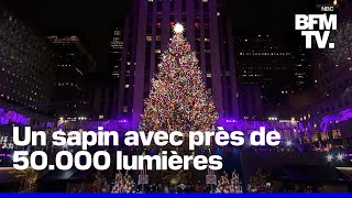 ÉtatsUnis le sapin de Noël du Rockefeller Center de New York sillumine pour les fêtes [upl. by Biggs922]