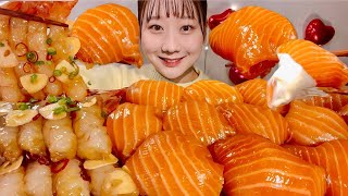 ASMR Salmon Sushi Spicy Shrimp Sashimi【Mukbang Eating Sounds】【English subtitles】 [upl. by Thissa]