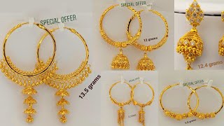 Latest Light Weight Gold Earrings designs with Weight  gold hoopchandbalijhumkifinger rings [upl. by Letnuhs177]