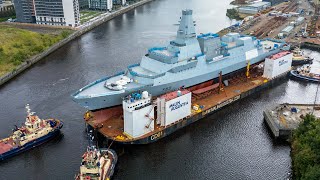 Second Type 26 Frigate HMS Cardiff taken down the Clyde to be floated off [upl. by Graces]