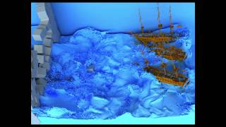 Collapsing wall 1  Fluid simulation with 20 million particles [upl. by Romilda]