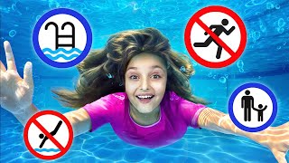 Useful safety rules in pool with waterslides for kids [upl. by Eelsha]