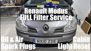 Renault Modus 12 Turbo FULL Filter amp Spark Plug Service Service Light Reset  How To DIY [upl. by Donoho]