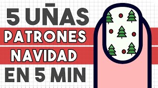 ¡FÁCILES Y RÁPIDOS 5 PATRONES DE UÑAS NAVIDAD · 💅🏼🎄 [upl. by Server655]