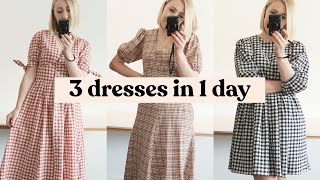 Sewing 3 Gingham Dresses in 1 Day Because Im OBSESSED [upl. by Thissa]